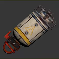 Rustic Explosive Weapon Featuring Yellow Stripe Lightning Symbol Metal Components And Red Trigger