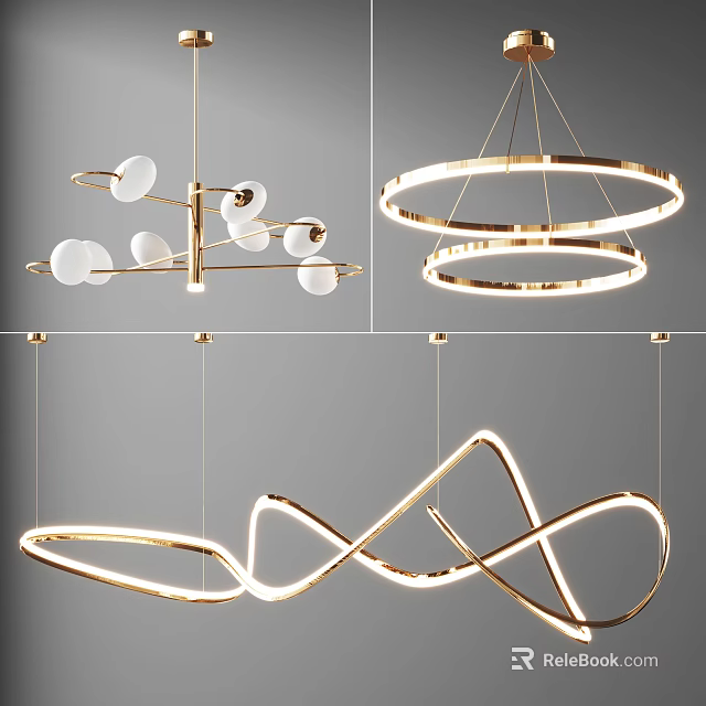 Modern Contemporary Chandelier Designs Featuring Circular Rings Curved Shapes And Glass Globes 3d model 