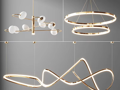 Modern Contemporary Chandelier Designs Featuring Circular Rings Curved Shapes And Glass Globes 3d model