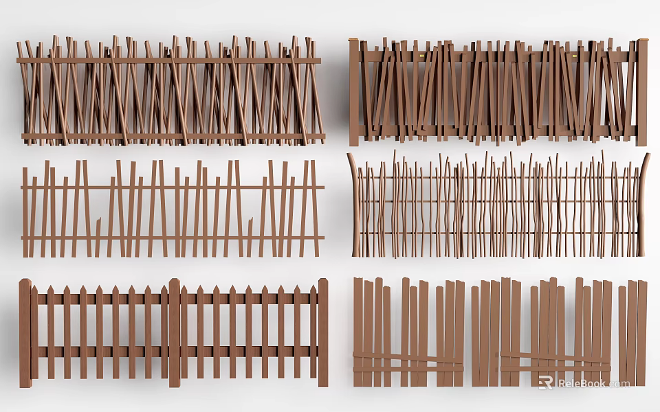 Different Styles of Wooden Railings for Garden and Home Decoration 3d model 
