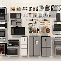 Diverse Modern Kitchen Appliances Display With Ovens Microwaves Refrigerators Stoves And Cookware