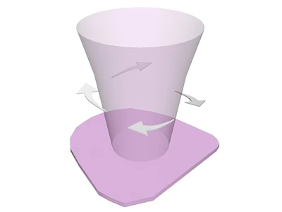 Purple Cone Shaped Sculpture Carving With Irregular Hexagonal Base And Rotational Arrows Design 3d model