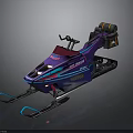 Futuristic Purple Blue Snowmobile With Sleek Design Tracks Handlebars And LED Lights