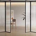 Modern Interior Space With Transparent Ribbed Glass Folding Doors And Black Frames 3d model