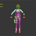 3D Female Character Model With Blue Tank Top Gray Pants Black Wrist Guards And Utility Pouch