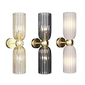 Modern Cylindrical Wall Lamps In Three Colors With Ribbed Glass And Gold Bases