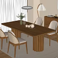 Cozy Dining Room Interior With Wooden Table Rattan Back Chairs And Side Cabinet