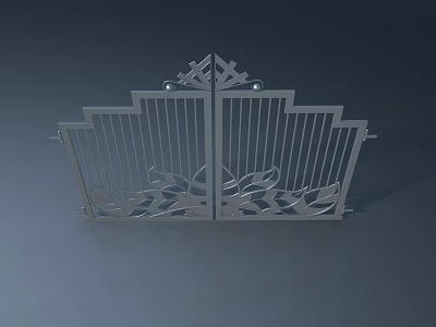 Decorative Metal Swing Door With Geometric Top And Leaf Pattern Design 3d model