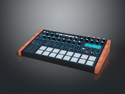 Electronic Music Production Controller With Knobs Buttons Sliders And Wooden Sides 3d model
