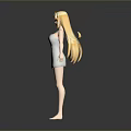 Game Anime Character With Blonde Long Hair Light Blue Dress Green Gem Necklace