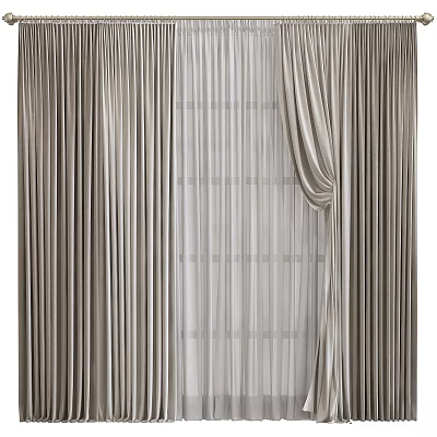 Elegant Beige Brown Double Layer Curtains With Sheer Panel And Soft Drapes For Window Decor 3d model