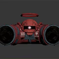 Red Armored Mechanical Construct With Halo Large Wheels And Pipes 3d model