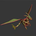 Green Red Winged Horned Fantasy Pterosaur Game Movie Character