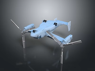 Modern Electric Aircraft Drone With Four Propellers White Electronic Appliance Design 3d model