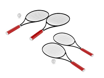 High Quality Tennis Rackets With Red Handles Black Frames And White Strings Including Tennis Balls 3d model