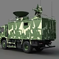 Military Camouflage Functional Vehicle with Roof Mounted Satellite Dishes and Equipment