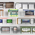Various Station Platform Designs With Billboards Information Displays And Waiting Areas