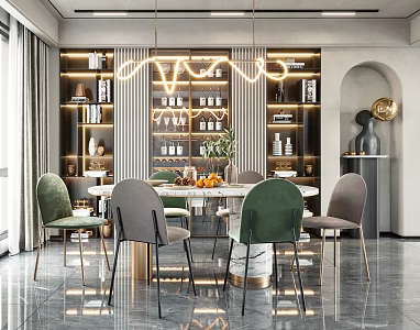 Light Luxury Dining Table and Chair Combination 3d model