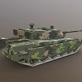 Modern Military Tank with Camouflage Paint Long Gun Barrel Metal Tracks and Red Star Emblem