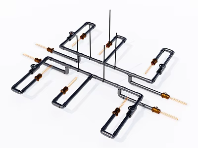 Modern Geometric Metal Frame Chandelier With Intersecting Bars And Hanging Bulbs 3d model