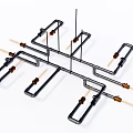 Modern Geometric Metal Frame Chandelier With Intersecting Bars And Hanging Bulbs
