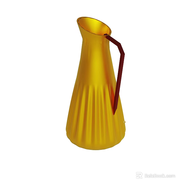 Yellow Pitcher With Red Handle And Conical Pleated Surface Design 3d model 
