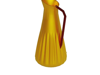 Yellow Pitcher With Red Handle And Conical Pleated Surface Design 3d model