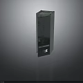 Tall Industrial Style Metal Cabinet With Distressed Texture And Open Shelf Design