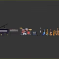 Colorful Musical Instruments Equipment Featuring Piano Drum Set Microphone Guitars And Violins