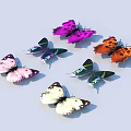 Multiple Colorful Flying Butterflies Display Diverse Wing Patterns On Light Background