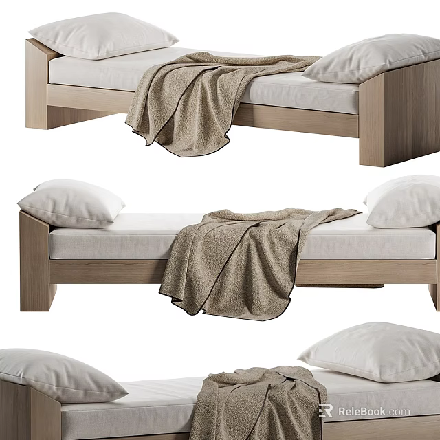 Modern Wooden Frame Sofa Bench With Linen Cushion Throw Blanket And Pillows 3d model 