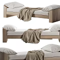 Modern Wooden Frame Sofa Bench With Linen Cushion Throw Blanket And Pillows