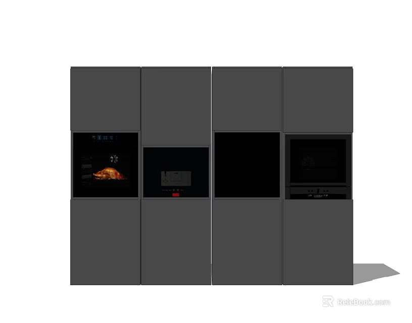 Sleek Modern Kitchen With Built-in Appliances In Gray Integrated Cabinet Design 3d model 
