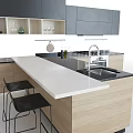 Modern Kitchen Interior with Wooden Cabinets Island Sink Oven and Bar Stools