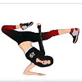 Woman Doing Inverted Breakdancing Pose With Black Crop Top Green Pants Red Leg Warmers Sneakers