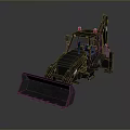 Black Utility Vehicle with Front Loader Bucket Excavator Arm and Cab