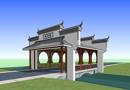 Chinese-style Covered Bridge Rain Bridge 3d model