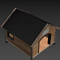Wooden Dog House with Black Roof Arch Door Small Window and Support Legs Design