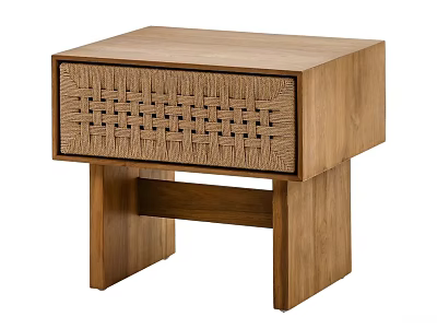 Modern Wooden Bedside Table With Woven Front Drawer And Square Legs 3d model