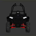 Black All Terrain Vehicle With Red Seats Roll Cage And Large Off Road Tires
