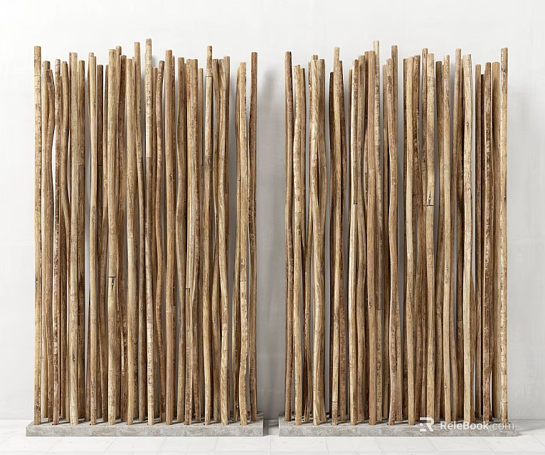 Wooden Room Divider Made Of Natural Wooden Sticks For Indoor Space Separation And Decor 3d model 