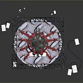 Game Movie Character In Metal Frame Structure With Red Figures And White Blocks