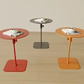 Modern Round Top Side Tables With Red Gray Orange Metal Frames And Square Bases 3d model