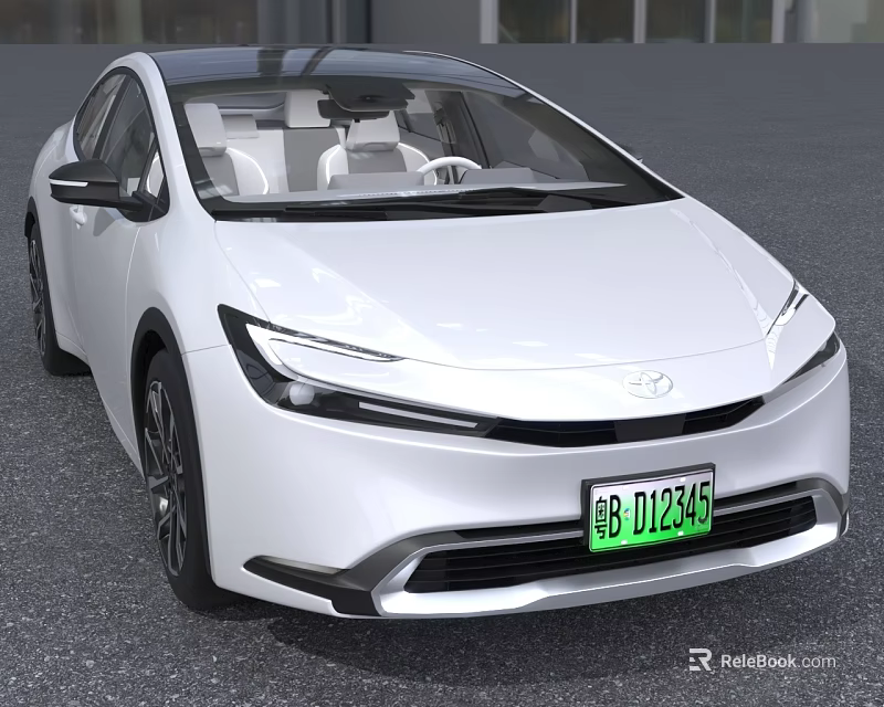 White Modern Car With Sleek Exterior Design And Green License Plate 3d model 