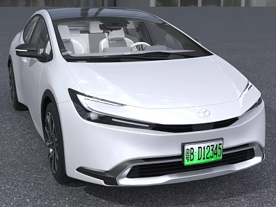 White Modern Car With Sleek Exterior Design And Green License Plate 3d model