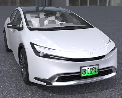 White Modern Car With Sleek Exterior Design And Green License Plate 3d model