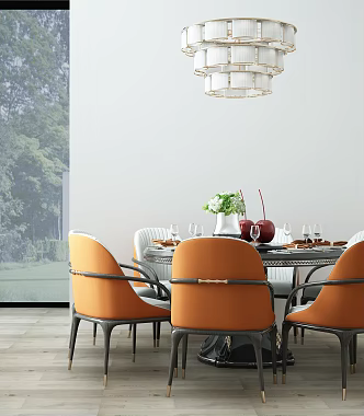 Modern Dining Table and Chair Combination Dining Table and Chair Chandelier Combination 3d model