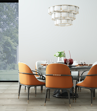 Modern Dining Table and Chair Combination Dining Table and Chair Chandelier Combination 3d model