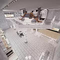 Cultural Center Interior Design Featuring Traditional Golden Ceiling Stone Carvings And Exhibition Corridor