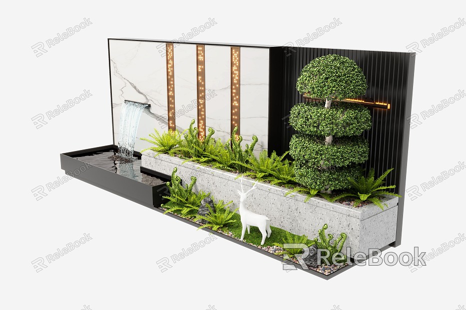 Modern waterscape wall waterscape landscape wall stacked water landscape plant landscape sketch model